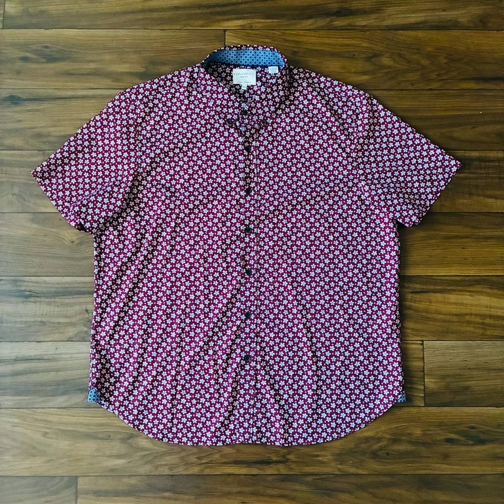 Con.stuct Men’s Button Down Shirt Size XXL 4 Way Stretch Red Floral Slim Fit